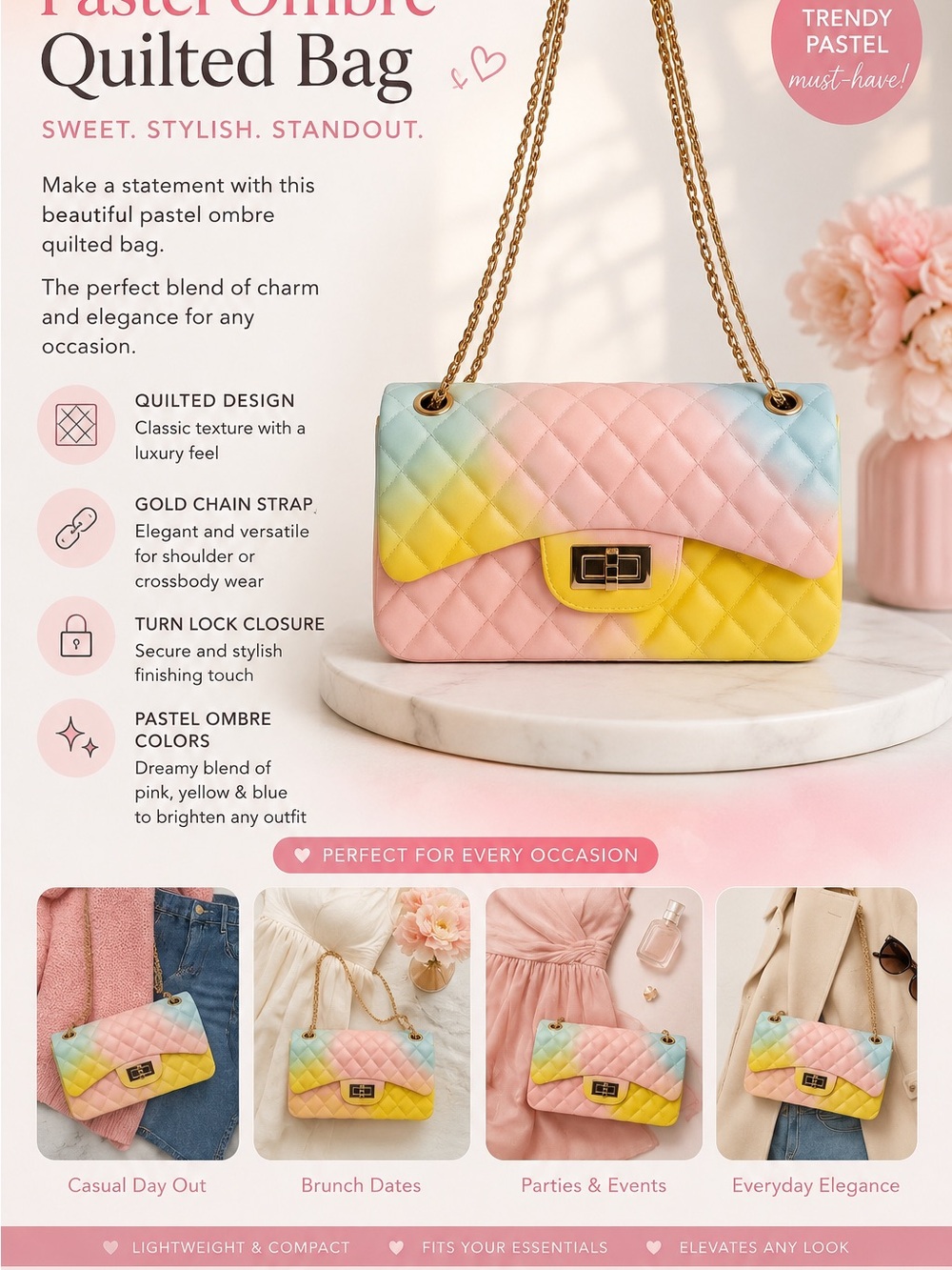 Pastel Ombre Jelly Quilted Shoulder Bag - plastic/rubber material
